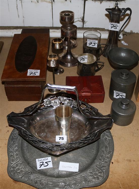 Cased ladle & Art Nouveau metal ware